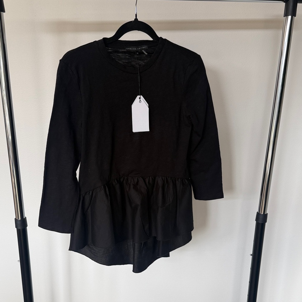 NWT English Factory Elegant Black Peplum Blouse